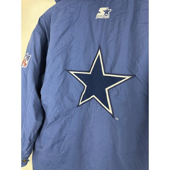 Vtg 90s Starter Pro Line Dallas Cowboys Hooded Jacket Mens XL Blue NFL Big Star - Picture 6 of 16